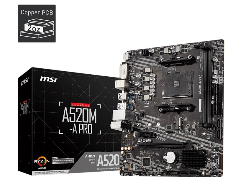 Msi A520M-A PRO AMD A520 Soket AM4 DDR4 4600(OC)MHz mATX Gaming Anakart