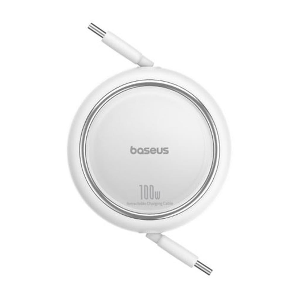 Baseus Mini Makaralı Type-C To Type-C 100W Şarj Kablosu 1m Moon White - Beyaz
