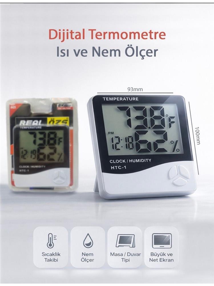 Real Özs HTC-1 Dijital Saat /Alarm / Termometre/ Isı Ve Nem Ölçer