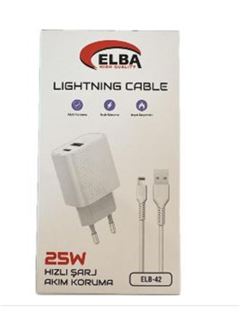 Elba ELB42 Beyaz 25W Şarj Kafa+ İphone Kablo USB-C PD3.0/QC4.0(Akım Koruma/Hızlı Şarj/)