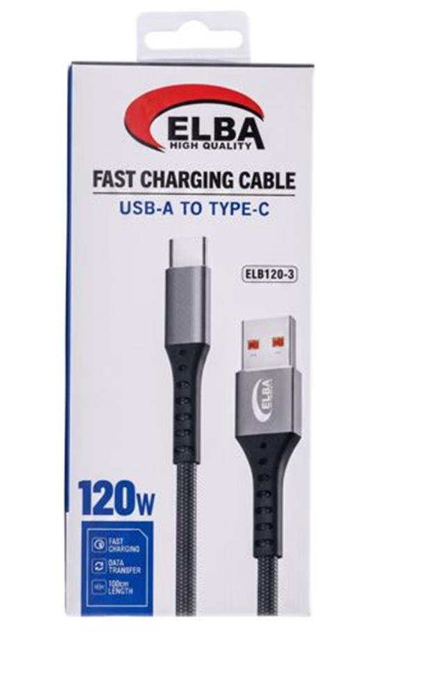 Elba Elb120-3 120w USBC Type-c To Usb 1Mt Siyah Örgülü Şarj Kablosu ( Data Veri )