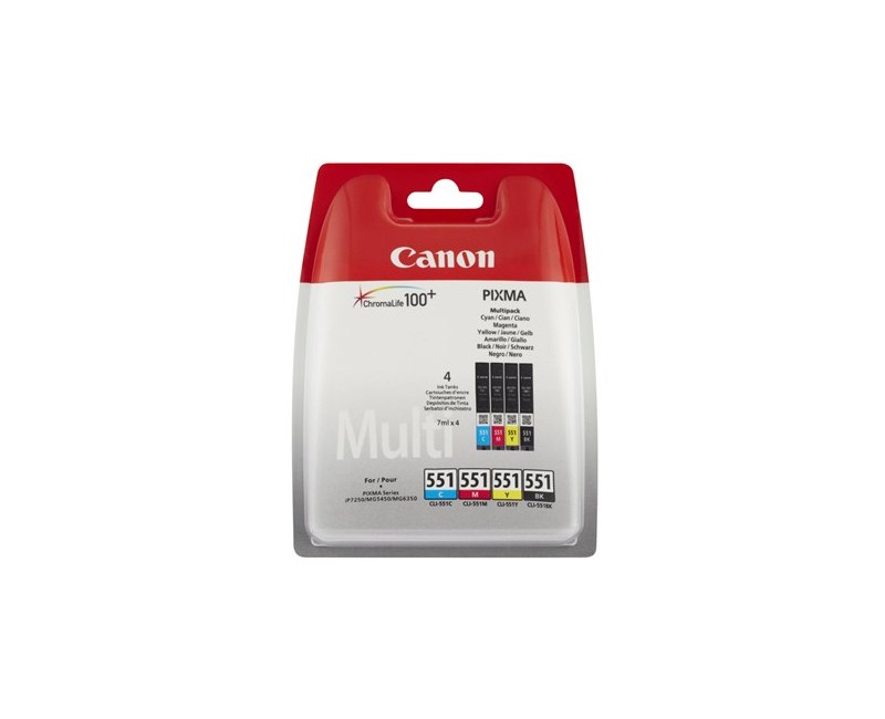 Canon CLI-551 Cyan-Magenta-Yellow-Black Mavi-Kırmızı-Sarı-Siyah 4'lü Multipack Kartuş 