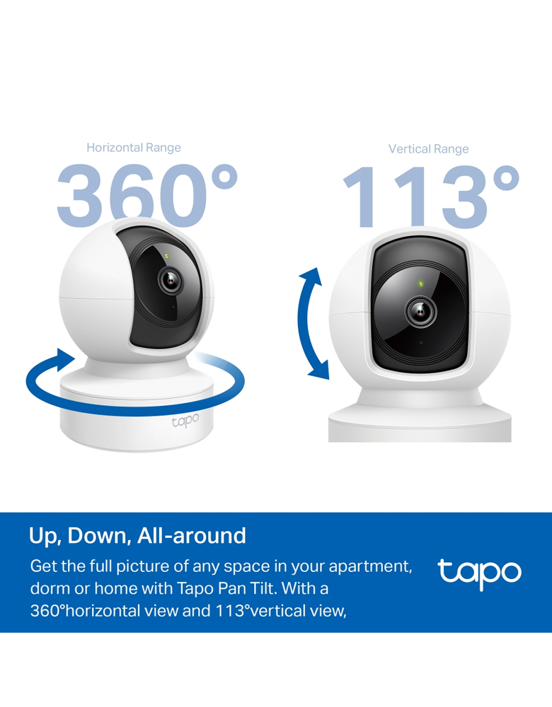TP-Link Tapo C202, 1080P Full Hd, Hareket Tespit ve Takibi, 360°, 9m Gece Görüşü, Çift Yönlü Ses, Alarm, Bulut/yerel Depolama, Bebek Ağlaması Tespiti, Iç Mekan Ethernet/wi-Fi Güvenlik Kamerası